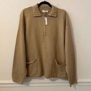 NEW Rumored Weekender Quarter Zip Pullover Sweater Brown Size M/L Pockets Cotton